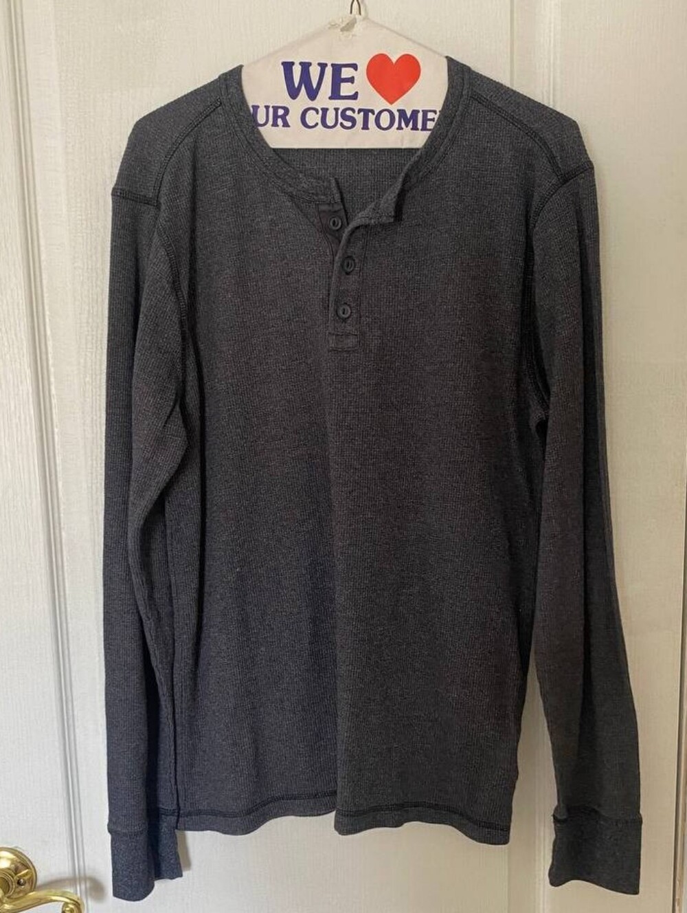 Old Navy Grey Ribbed Henley Top Size Large Buttons